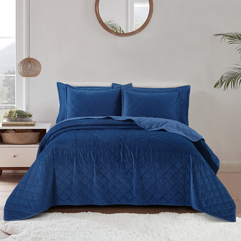 Polyester Coverlet with Pillow Shams Included, Blue