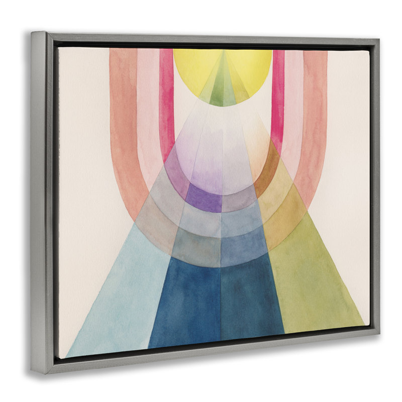 Abstrait, "Arches & Rays" brun, art mural encadré flottant par Grace Popp, H 17 po x l 21 po, Cadre flottant gris lustré