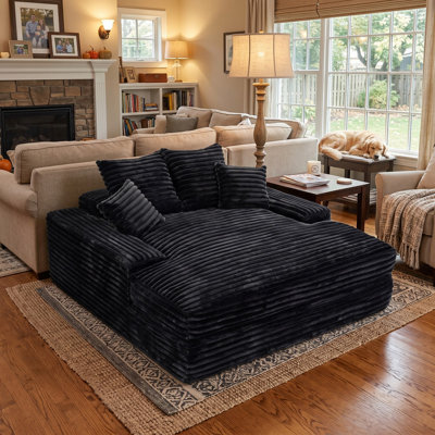 Très grande chaise longue, canapé-lit convertible rembourré avec 4 coussins décoratifs et accoudoirs, lit moelleux en velours côtelé pour les salons, les appartements et les maisons compactes, gris