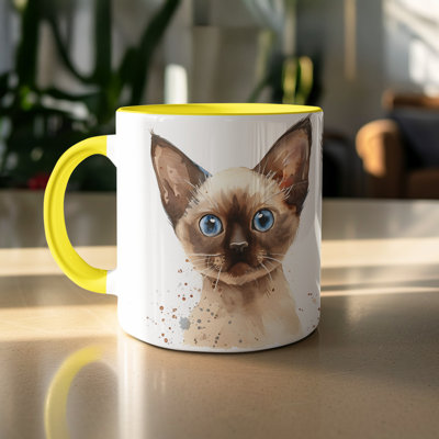 Cat Design 11oz Accent Mug – Ceramic Coffee Cup with Colored Handle and Interior