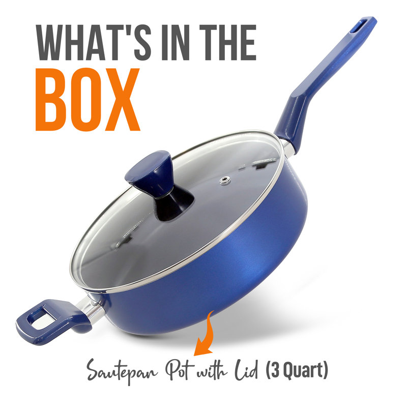 Nutrichef Sautepan Pot With Lid - Non-Stick High-Qualified Kitchen Cookware With See-Through Tempered Glass Lids, 3 QT. (Works With Model: NCCWA13BU)