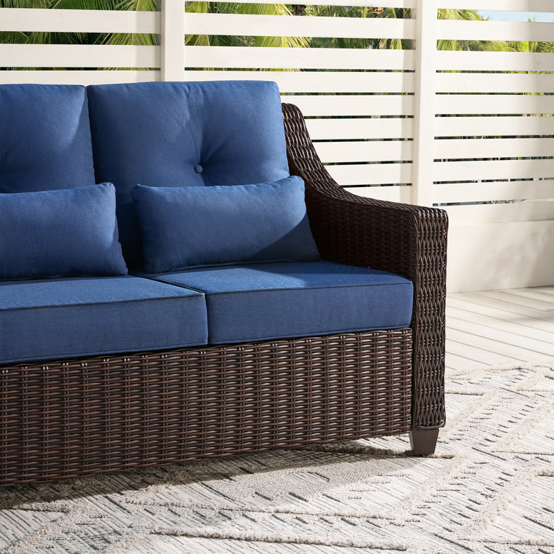 Canapé d'extérieur en osier de 74 po de large Keaisha, Bleu, Brun