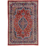 Hand-Knotted High-Quality Red and Blue Area Rug