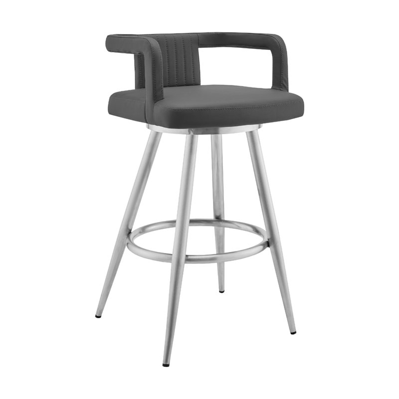 Roddy Swivel Upholstered Counter Stool with Metal Frame, Counter Stool (26" Seat Height), Brushed Stainless Steel