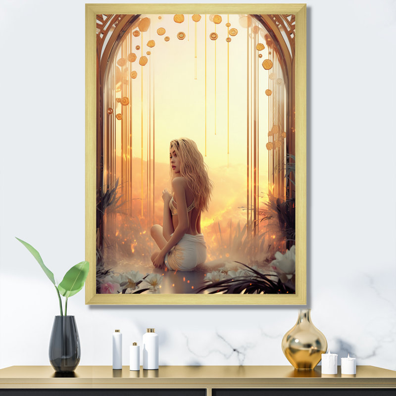 Art nouveau, grâce mystérieuse - impression, H 20 po x l 12 po x P 1 po, Cadre doré à une seule photo