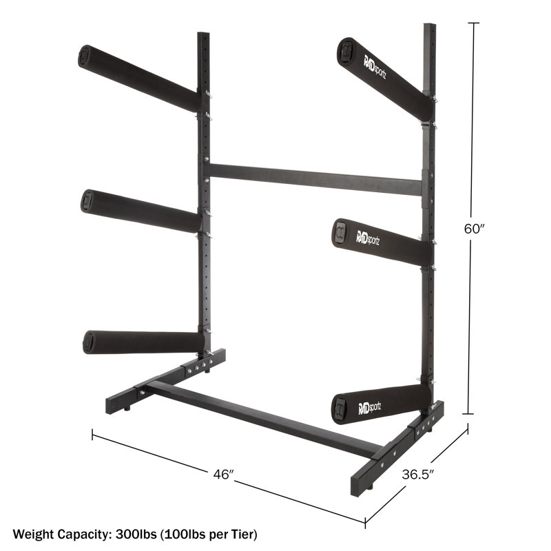Rad Sportz Kayak Storage Rack - Freestanding Adjustable Stand with Padded Arms for Canoes, SUP, or Paddleboards