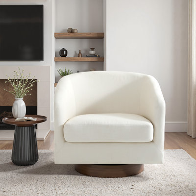 Applewold Upholstered Swivel Barrel Chair with Solid Wood Base by Pia Ricco