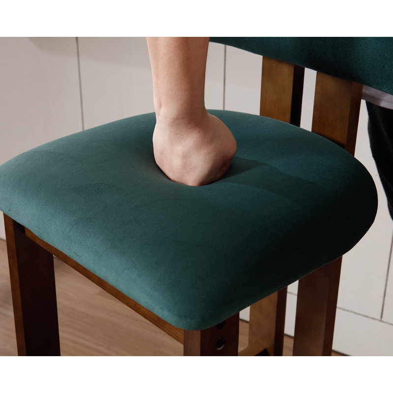 Francile Upholstered Stool with Solid Wood Frame, Green, Counter Stool (26" Seat Height)