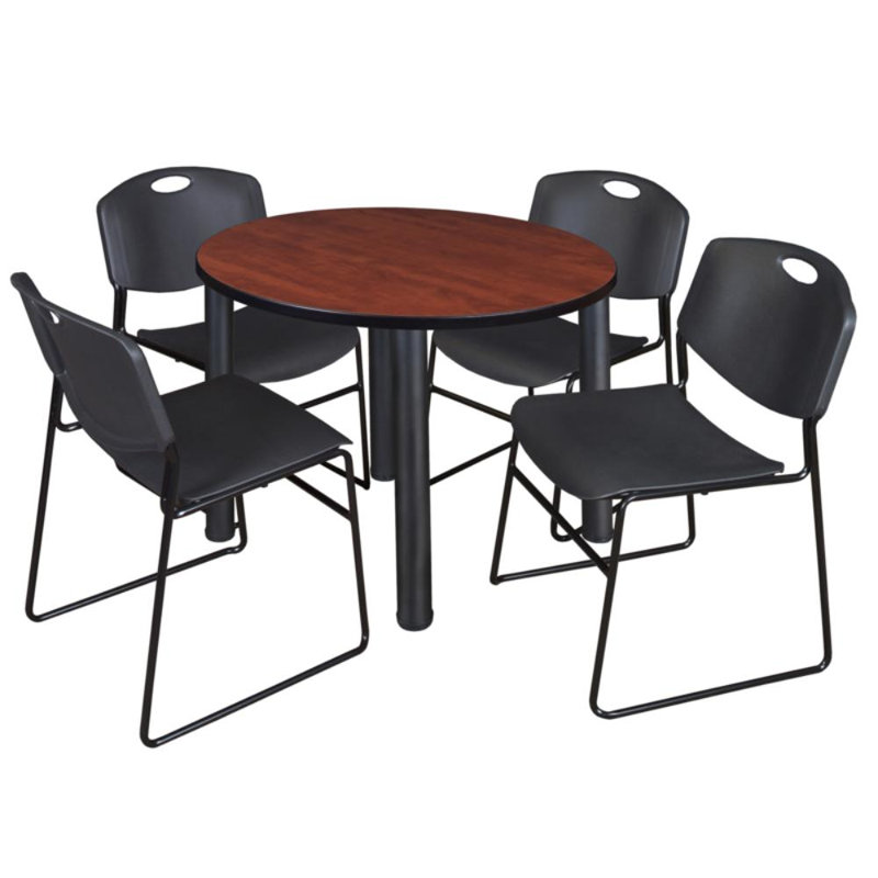 Plateau de table Kee, 4 chaises empilables Zeng, Cherry/Black, H 29 po x l 36 po x P 36 po, Noir