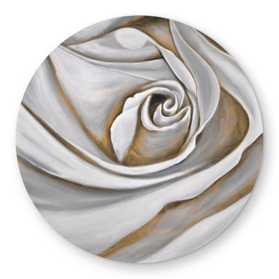 White Rose Closeup - Beige Floral Round Outdoor Area Rug
