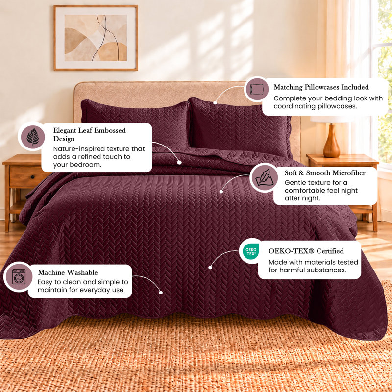 Ensemble de couvre-lit matelassé embossé - Couvre-lit en microfibre douce avec taies décoratives, literie de style hôtel pour lits hauts