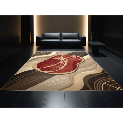 Machine Washable Higgins Steak Classic Oriental Rug in Brown – Beige Binding