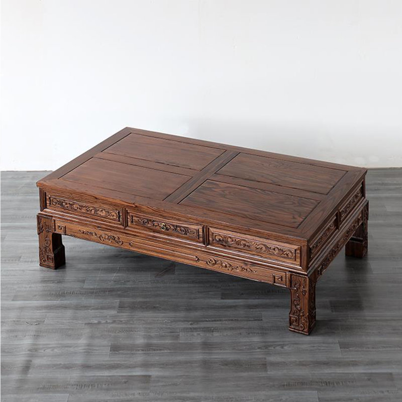 Table basse en bois massif sculpté de style chinois, Bois brun foncé