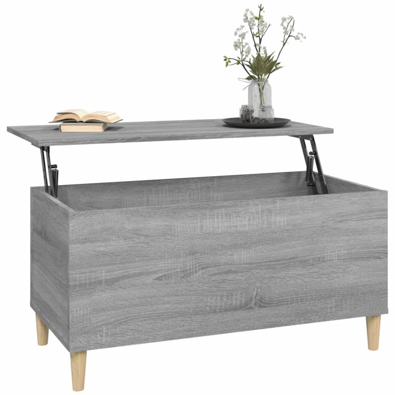 Kishaun Lift Top Four Leg Coffee Table with Storage, Grey Sonoma, 45cm H x 90cm W x 44.5cm D