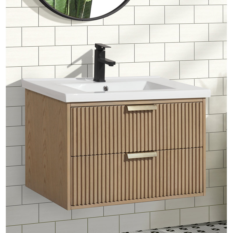 Ensemble de meuble-lavabo mural simple 30 po Anelie, Chêne, Doré
