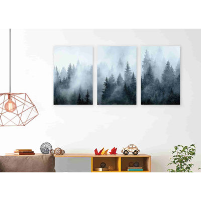 Chorleywood brouillard, forêt de pin sur toile, 3 pièces
