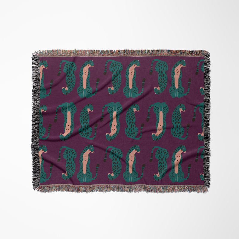 Jeté en mélange de coton Ren Leopard, Mauve / bleu sarcelle, L 60 po x l 50 po