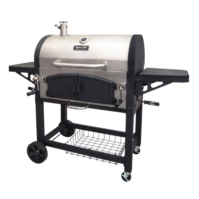 Dyna-Gio 32" Barrel Charcoal Grill with Side Shelves, Black/Silver