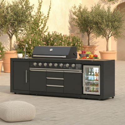 Akoah 3-piece Modular Outdoor Kitchen Island Set With 8-burner Grill, Fridge & Wheels