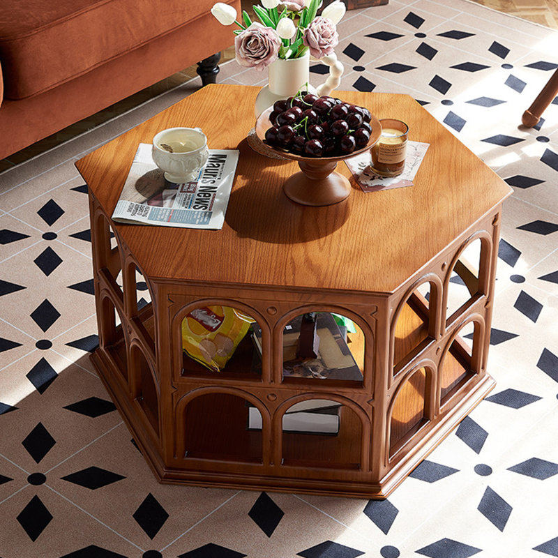 Table basse hexagonale de style français rétro, Brun