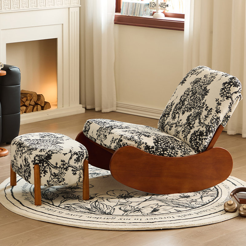 Chaise berçante antique en bois massif, Brun
