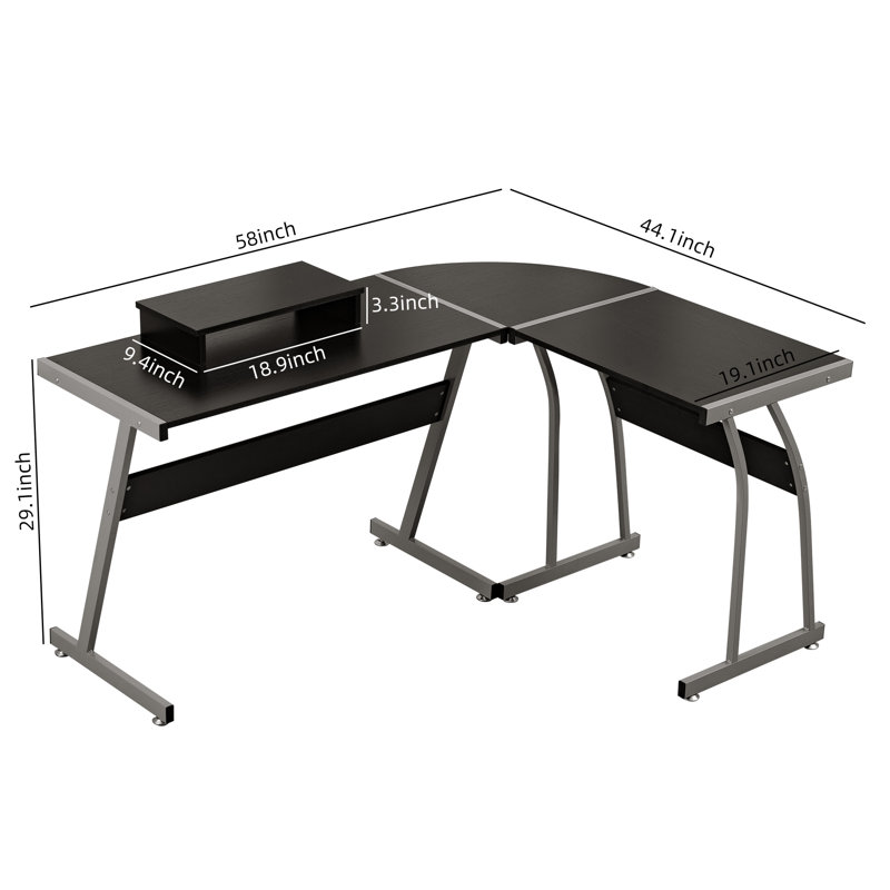 L-Shaped Metal Base Computer Desk, Silver