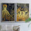 Octopus Ink Gold & Blue I - ensemble de 2 reproductions d'art sur toile encadrées-2126242702-2126242689