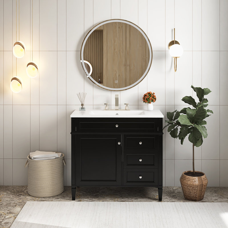 Meuble-lavabo sur pied 36 po avec lavabo en résine, Argent argent, Noir, noir, noir, noir