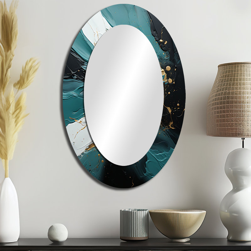 Miroir mural moderne doré doré et vert Waterfall III, 36 po x 24 po