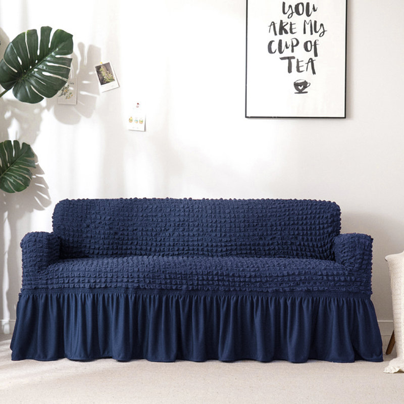 Housse pour canapé à coussins carrés / rectangulaires Bubble, Mélange de polyester bleu foncé, H 55 po x l 73 po x P 40 po