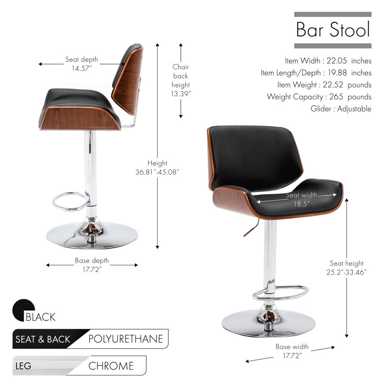 Tabouret de bar en similicuir pivotant à hauteur réglable Litton, Noir