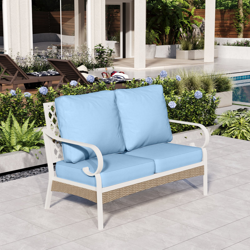 Arcus 51'' Outdoor Loveseat with Cushions, Blue