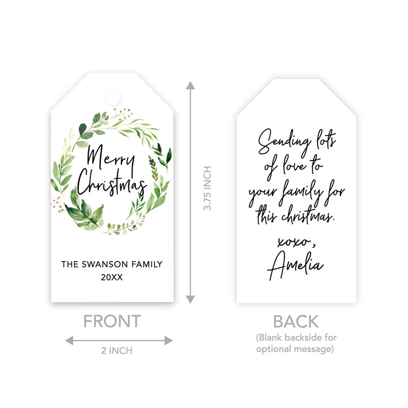Koyal Wholesale Custom Christmas Gift Tags Greenery Wreath Custom Name Year 60-Pack