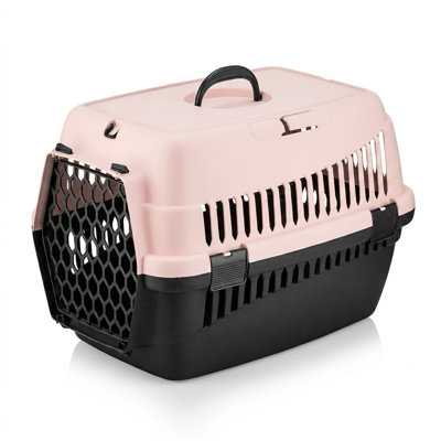 Modern Two-Tone Pink and Black Plastic Pet Carrier for Travel (22.3'' W x 15.7'' D x 27.0'' H)