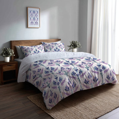 French Country Bedding Set Of 3 - Purple Garden Ikat Duvet Cover Set