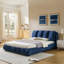 Grand cadre de lit tapissier grand, lit plateforme moderne en velours avec tête de lit moelleuse segmentée et repose-pieds robuste, bleu foncé