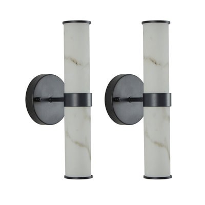 Applique murale en résine imitation marbre avec structure en fer noir, ensemble de 2 luminaires élégants pour les couloirs, les salles de bain et les chambres à coucher (seulement à l'intérieur)