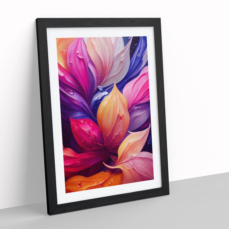 Vibrant Flowers No.7 - Single Picture Frame Print, Black, 64cm H x 46cm W x 2cm D