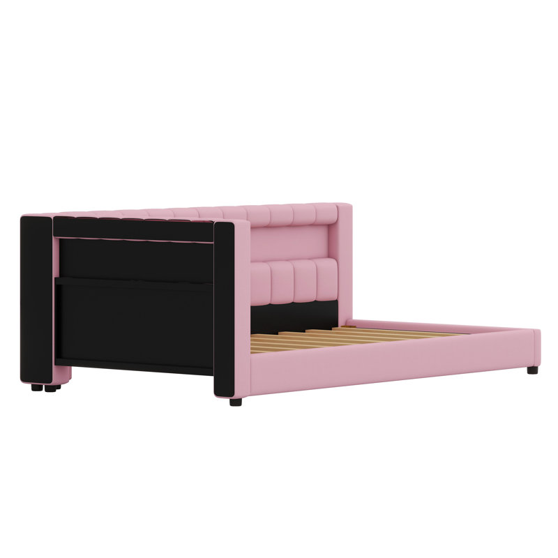 Stylish Platform Bed with Integrated Tech Features: USB Ports and LED Perimeter Lighting, Pink