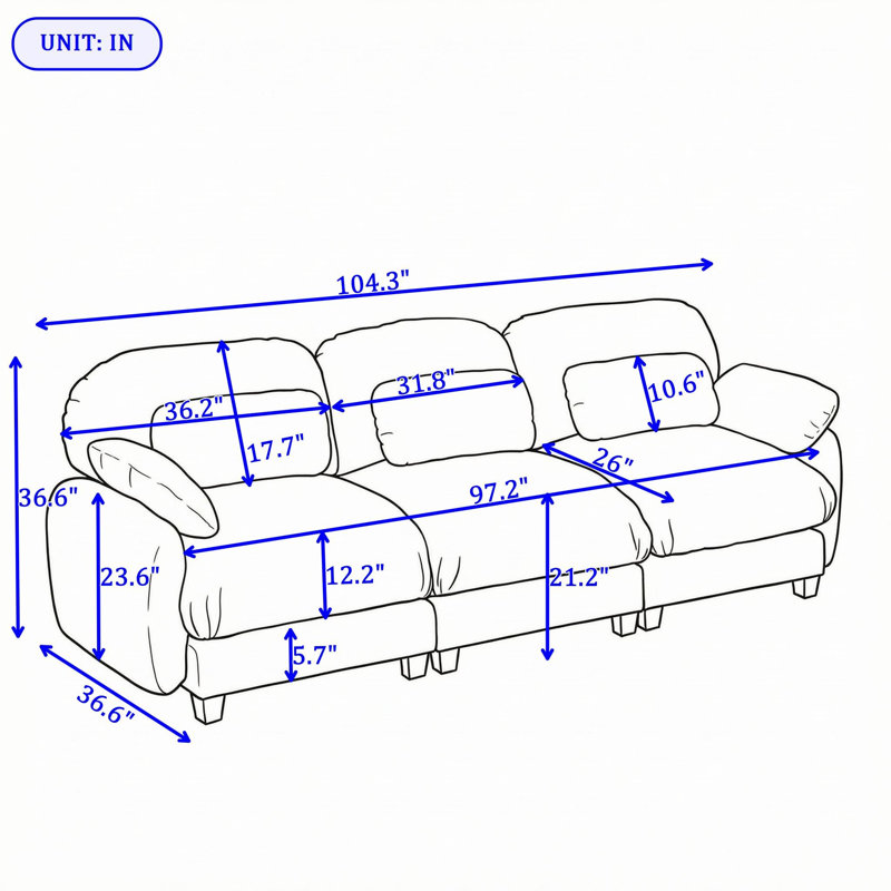 Canapé 3 places en chenille avec assise profonde et coussin lombaire, Vert