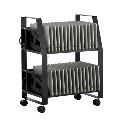Laptop Charging Cart, 32 Devices Mobile Open Charging Station with Wheels, for Tablet and Laptop Up to 15.6 in Screen Size, Easy Access Slots, Surge Control, for Office, Classroom, Library