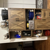 Straun Kitchen Pantry with Farm Doors and Microwave Shelf Laurel Foundry Modern Farmhouse