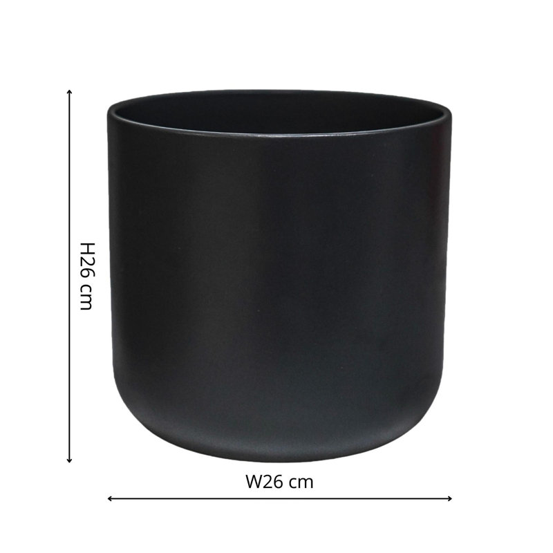 Lisbon Ceramic Indoor Planter, 26cm H 26cm D, Anthracite