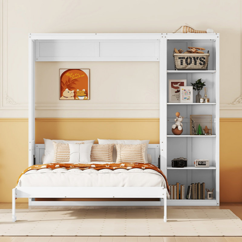 Lit escamotable double pleine grandeur avec tablettes, Lit double