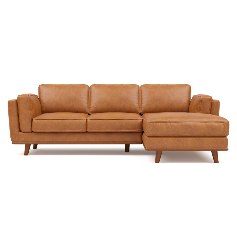 Shanteka Artisan Top Grain Leather Three Seats with Chaise Leather Sofa, Cognac Genuine Leather, Right Hand Facing