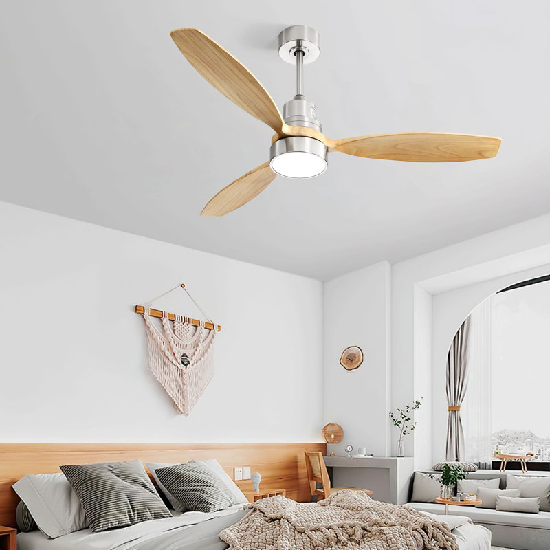 Low Profile 52 Inch Integrated LED Ceiling Fan With Light Kit And Remote Control For Living Room, Oak, Brushed Nickel
