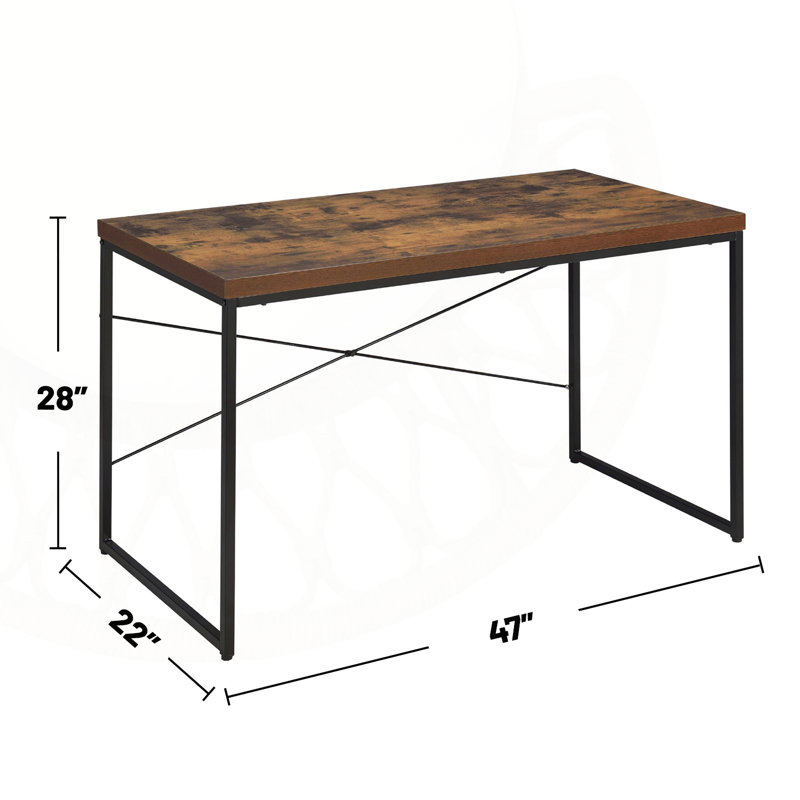 Bureau d'écriture rectangulaire avec pieds en métal, chêne vieilli et noir, parfait pour le bureau à domicile et le bureau