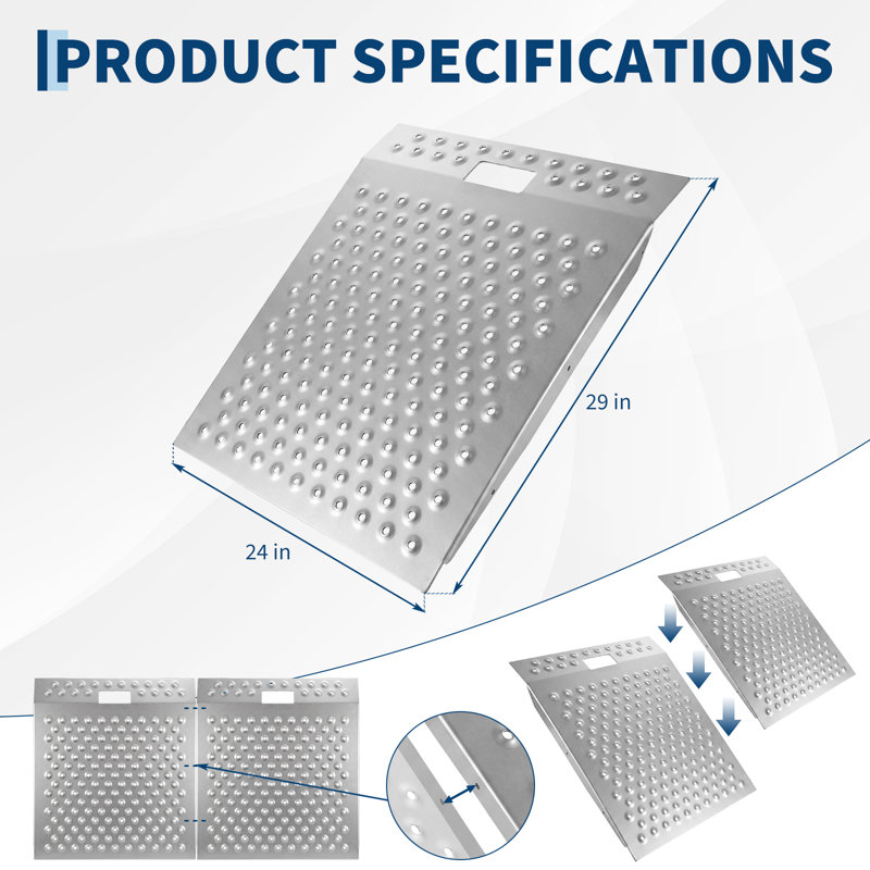 Rampe antidérapante 29 po x 24 po, capacité de 1500 lb, ensemble de 2, largeur totale 48 po, 29 * 24 pouces 2 pièces