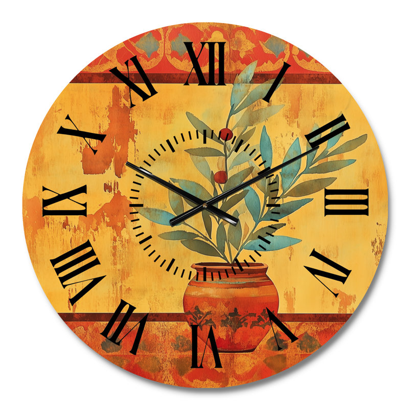 Nature morte des oliviers méditerranéens - Horloge murale ronde silencieuse en métal à thème botanique, Petit