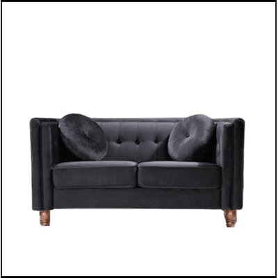 Velvet Loveseat with Button Tufted Square Arm and Tapered Wood Legs
